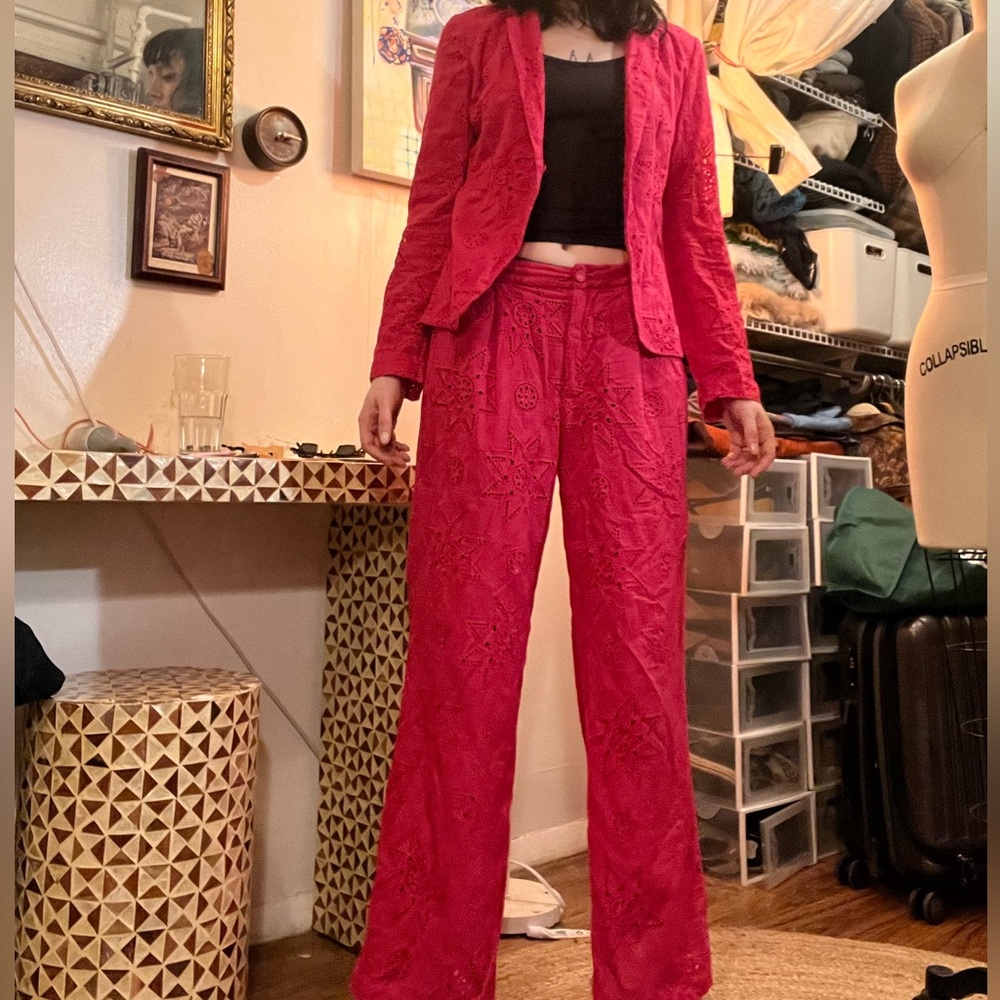 Johnny Was Hot pink lace pantsuit set